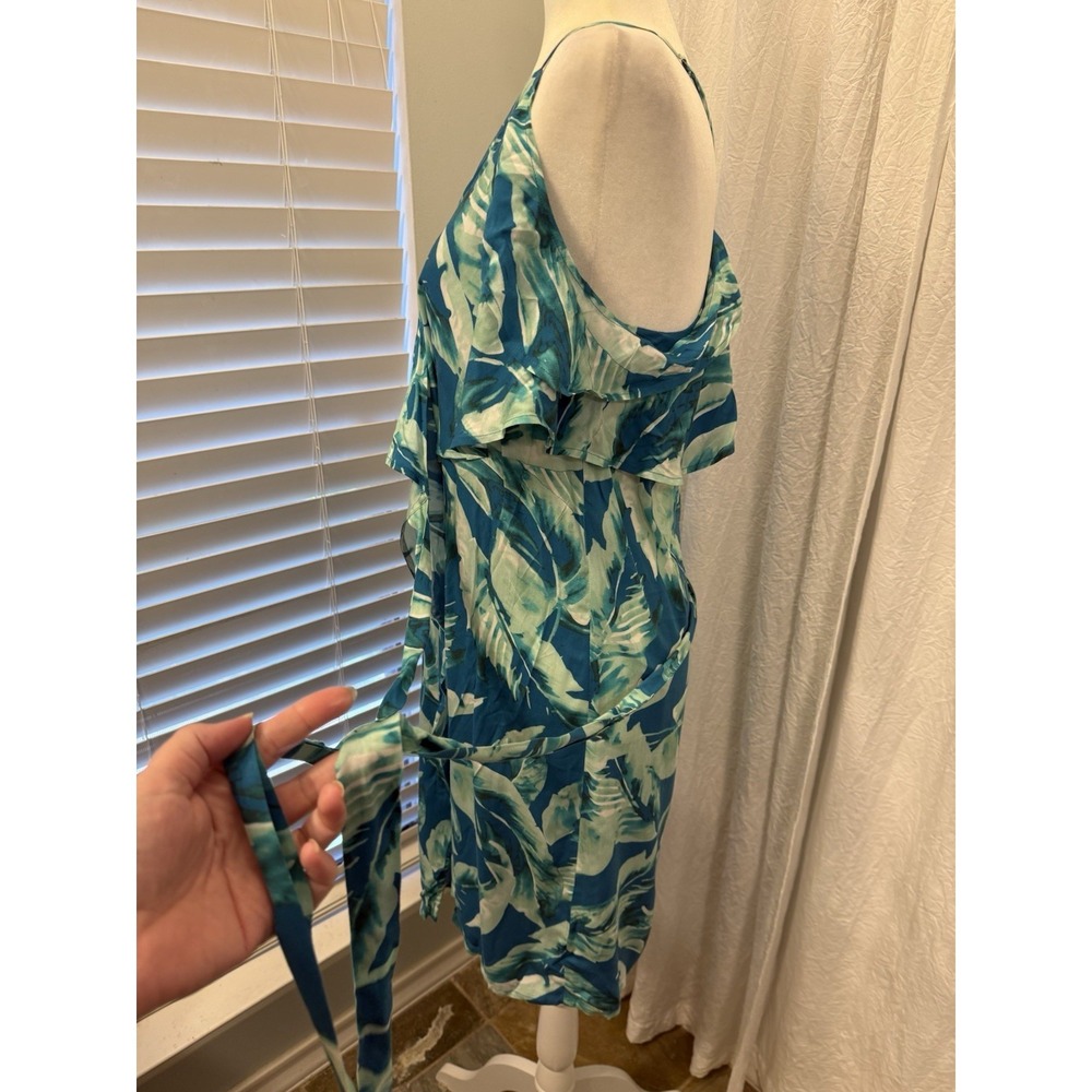 Gianni Bini Tropical Midi Wrap Dress Women Size Medium Aqua Summer Beach Cruise - Picture 10 of 16